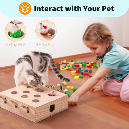 Interactive Solid Wood Whack-a-mole Toy for Cats