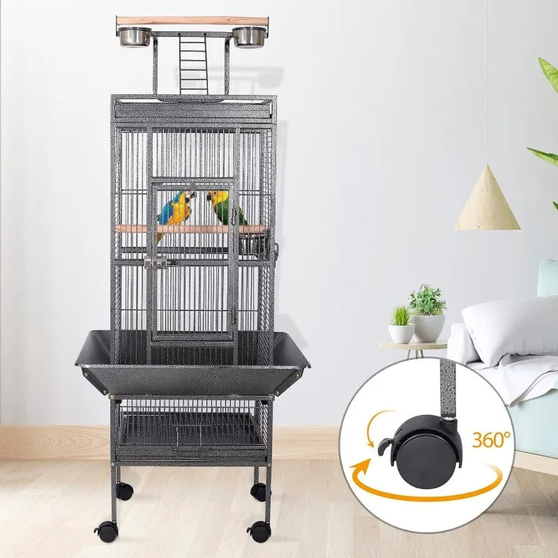 63 Inch Wrought Iron Bird Cage with Rolling Stand