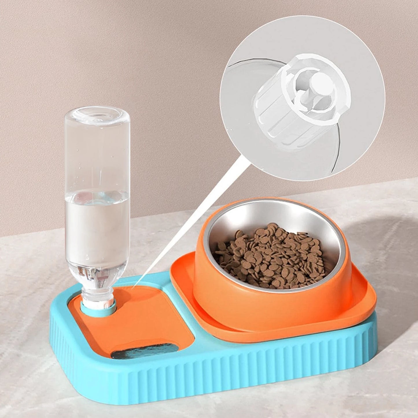 Water and Food Bowl Set with Automatic Water Dispenser