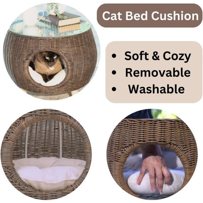2-in1 End Table & Cat Bed Kitten Hideaway Cave With Washable Cushion