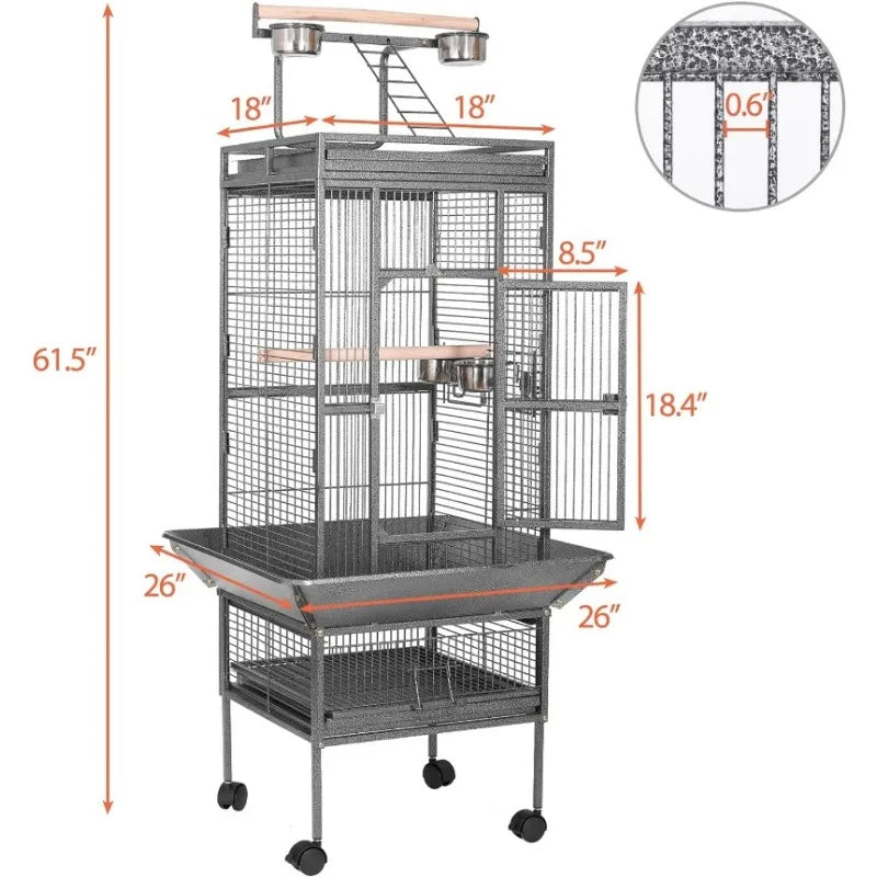 63 Inch Wrought Iron Bird Cage with Rolling Stand
