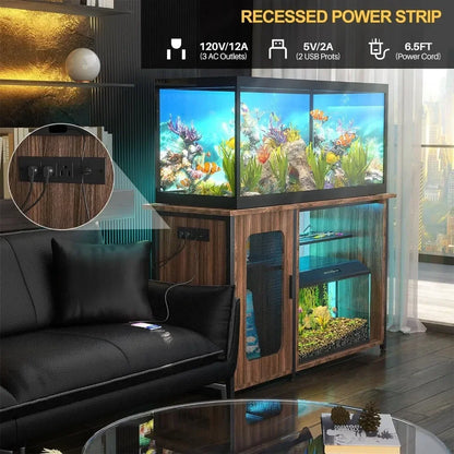 Large Fish Tank Stand With Power Outlets & LED Lights