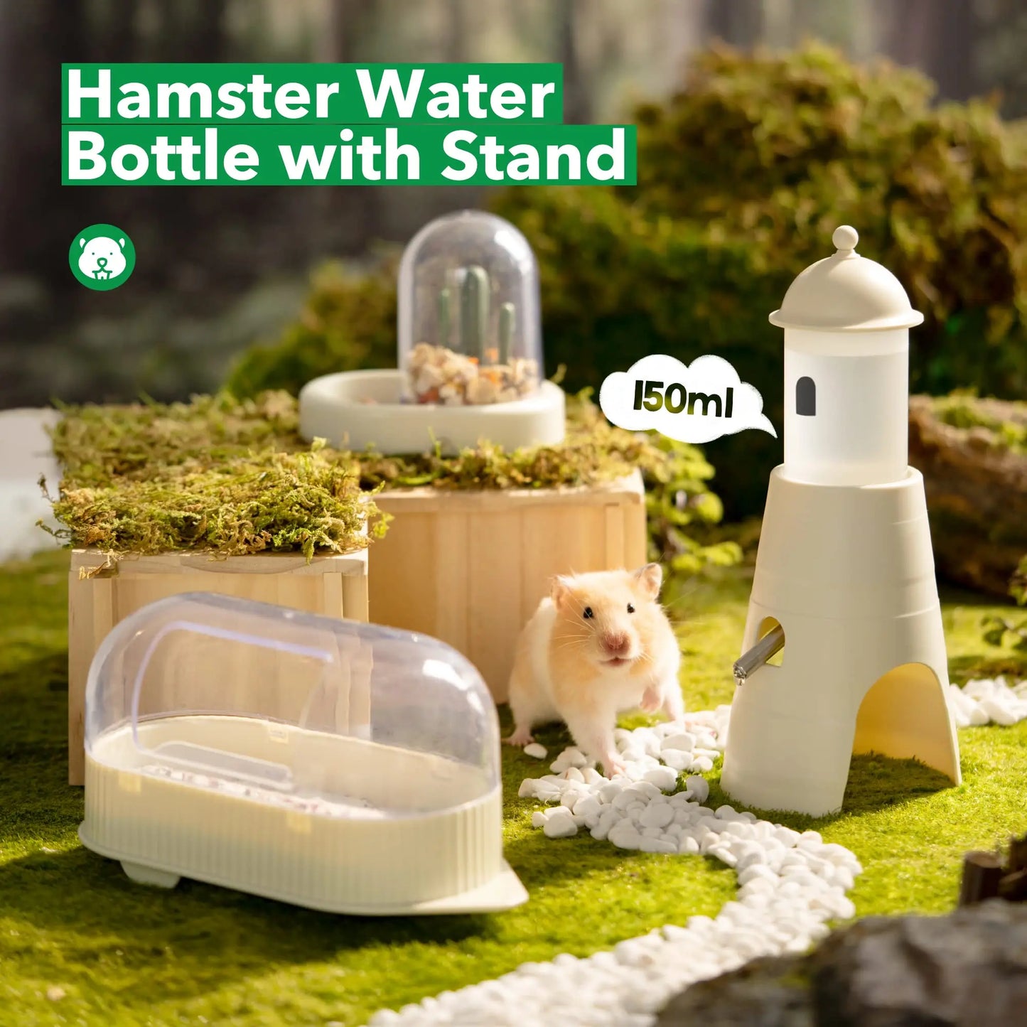 Hamster Water Bottle with Stand & Hideout Space