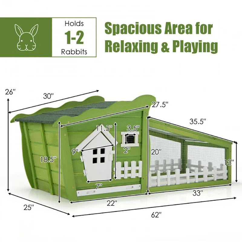 62 Inch Wooden Rabbit Hutch with Pull Out Tray