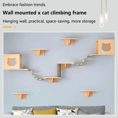 Cat Wall Shelves/Furniture, Shelves, Perches with 2 Cat Condos House, 6 Shelves, 2 Ladder, 1 Sisal Cat Scratching Post